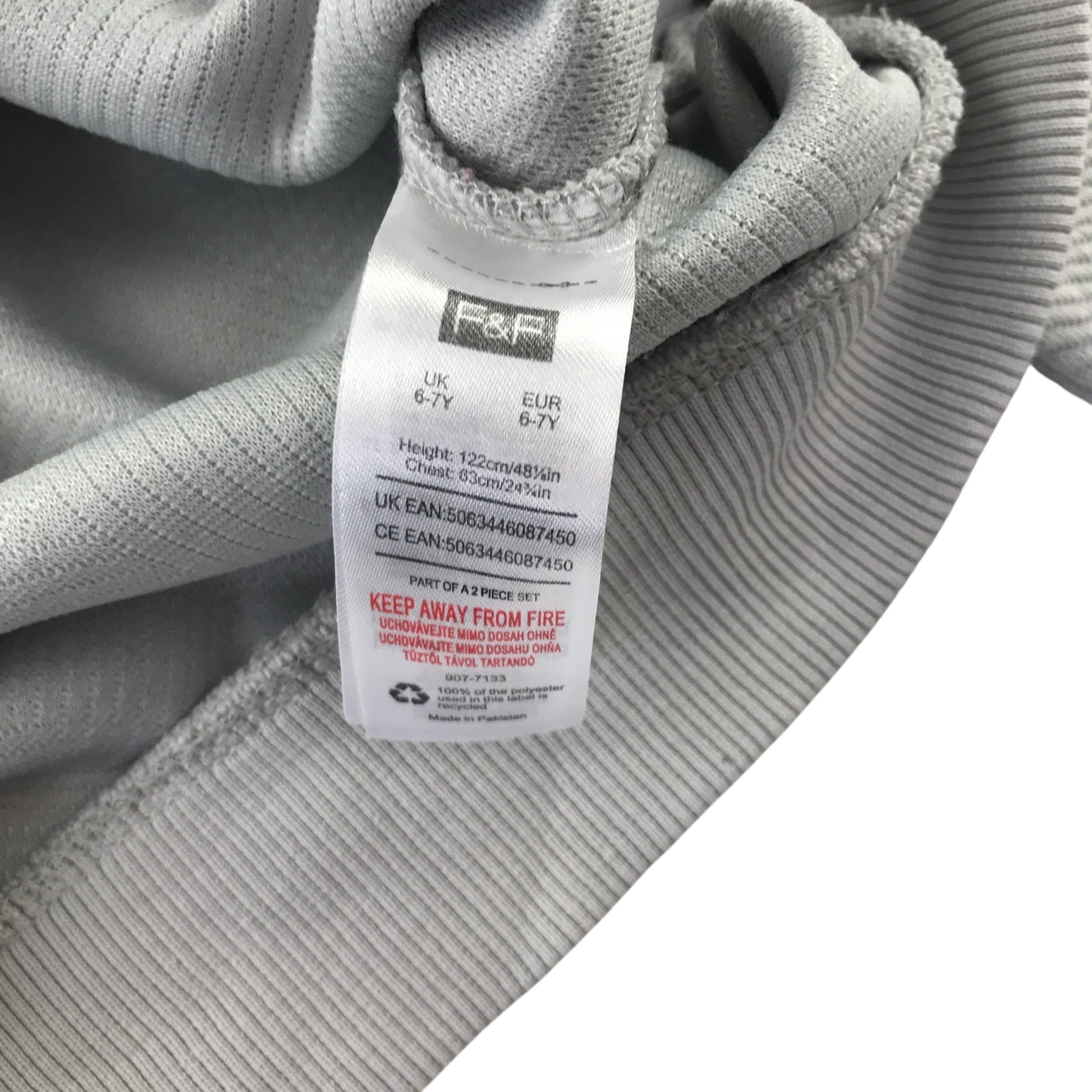 F&F 6-7 years grey pullover sweater polyester cotton elastane