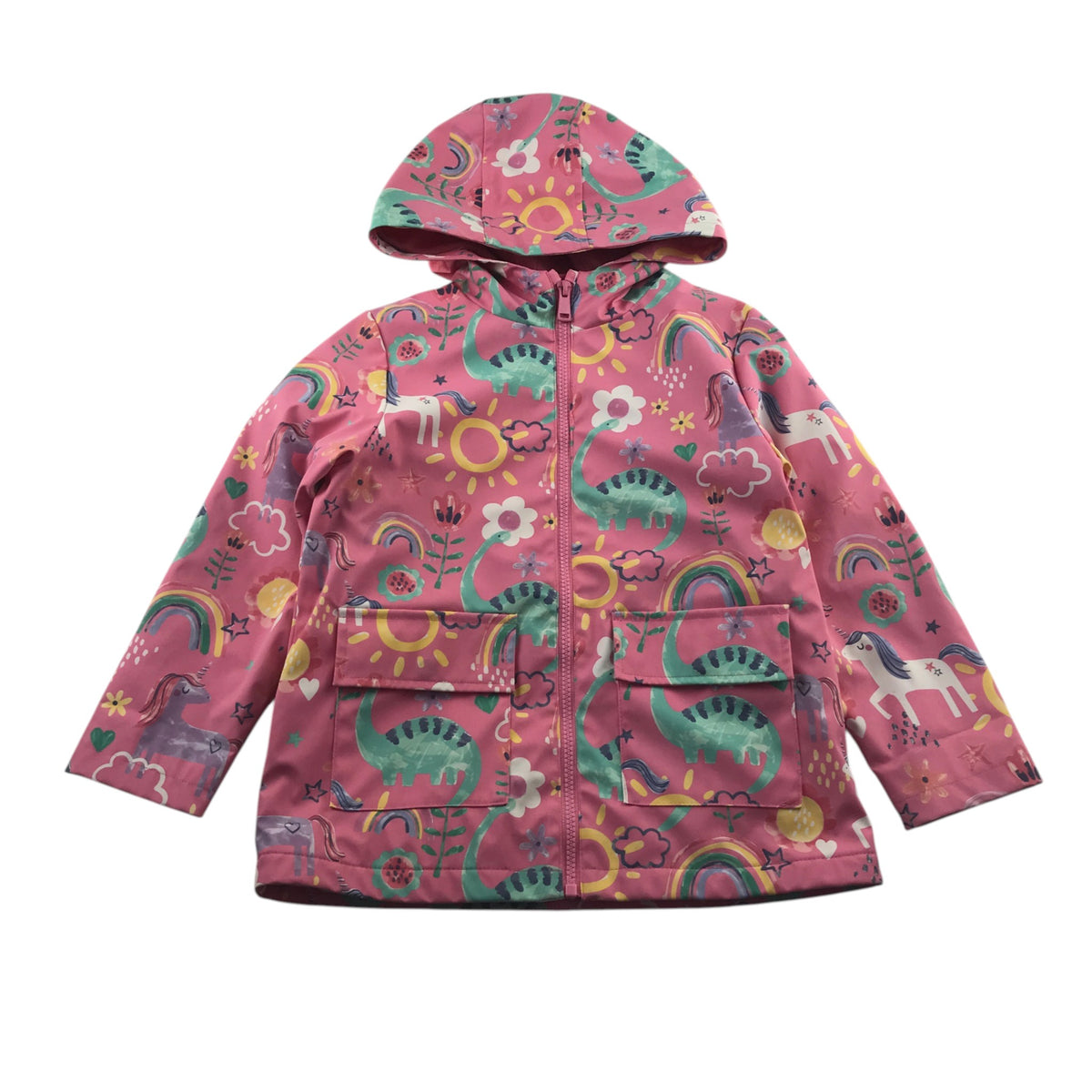 F&F 6-7 years pink rain jacket dinosaur pattern polyurethane polyester