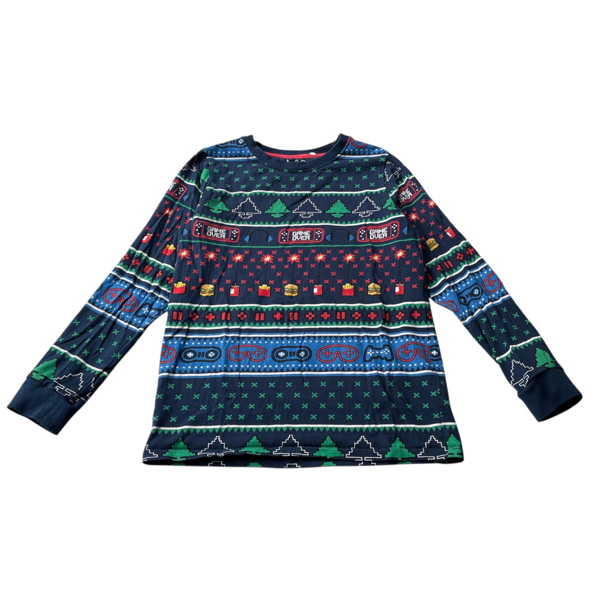 F&F 7-8 years navy blue Christmas pyjama set polyester elastane
