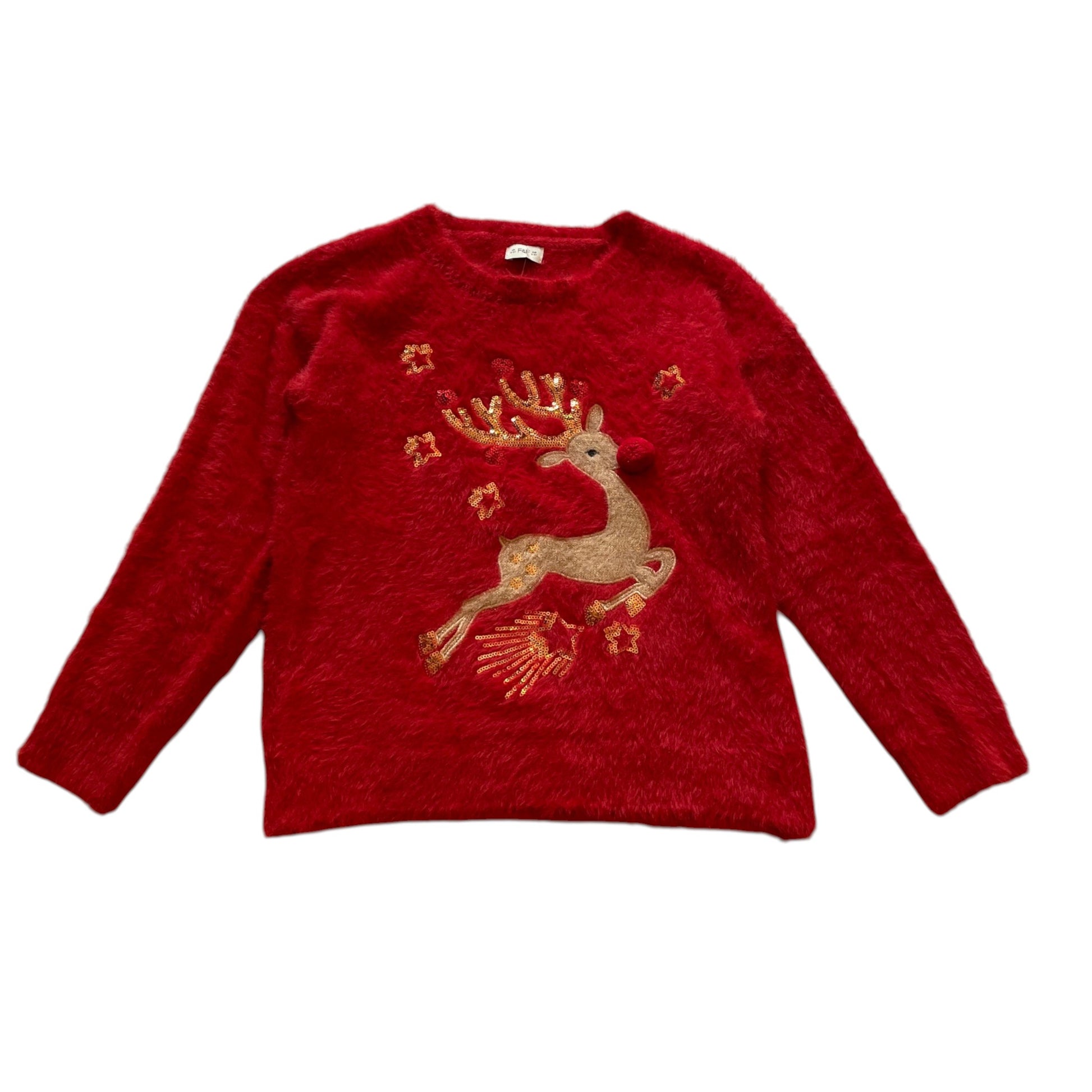 F&F 8-9 years red fluffy Rudolph Christmas jumper polyester polyamide