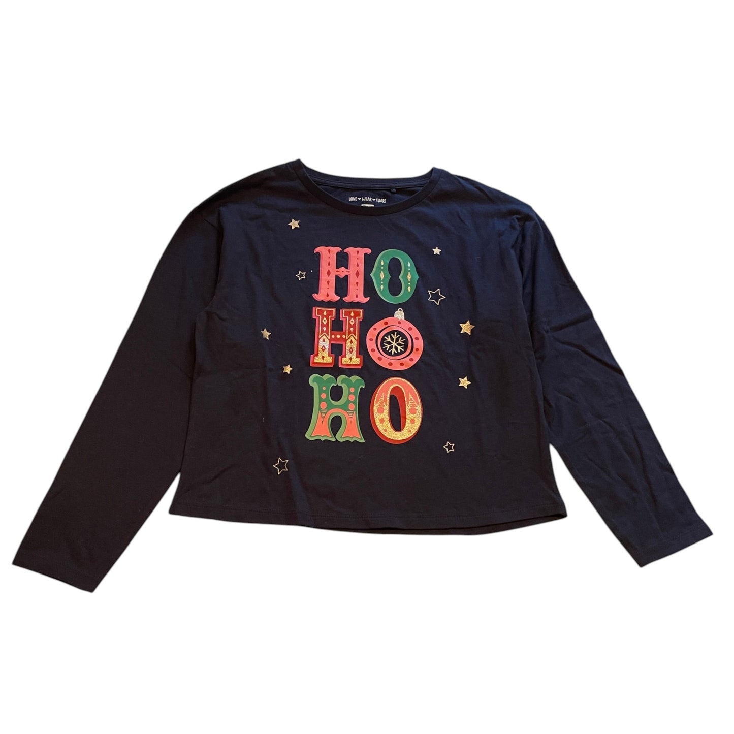 F&F 9-10 years navy blue t-shirt Christmas Ho Ho Ho cotton