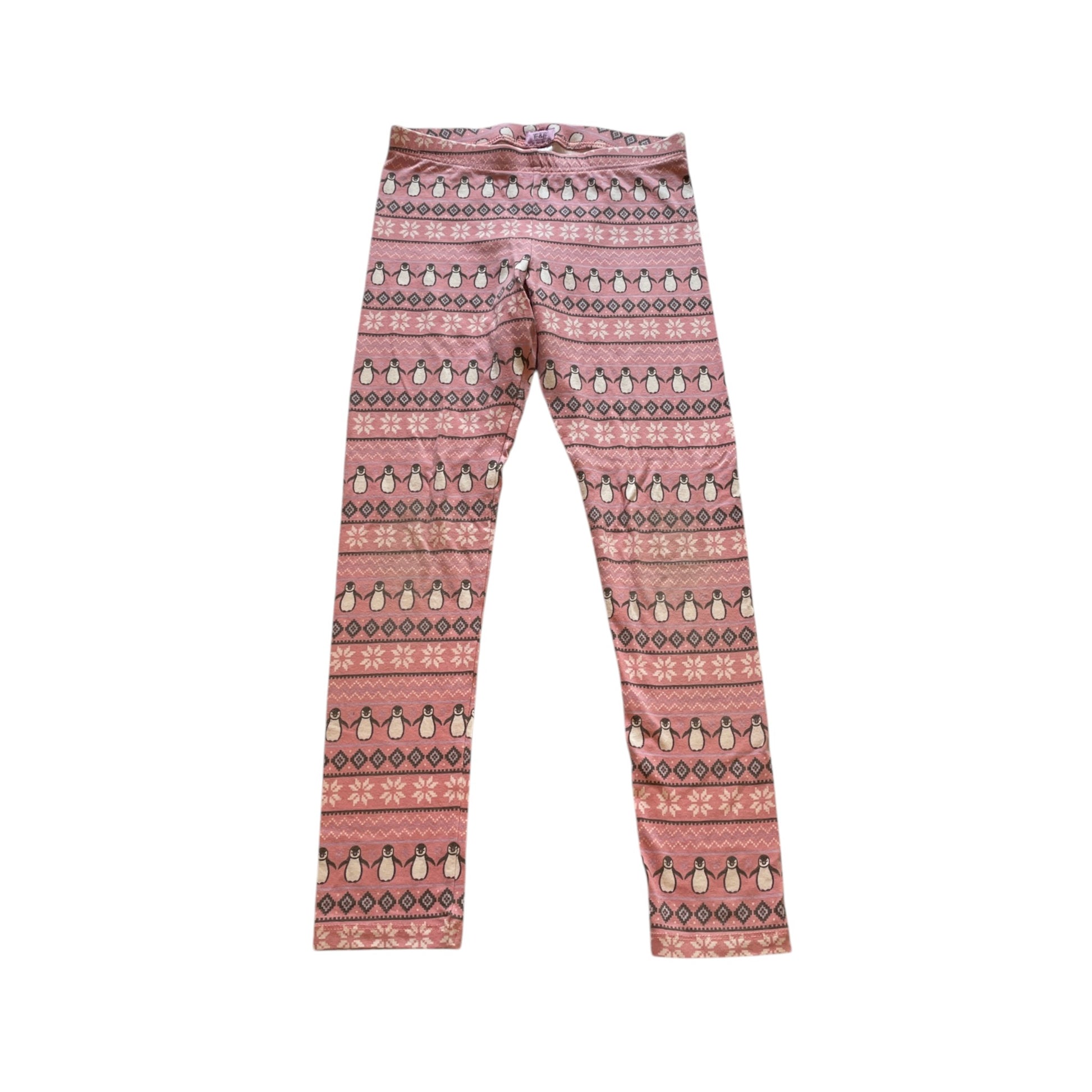 F&F 9-10 years pink festive penguin leggings cotton elastane