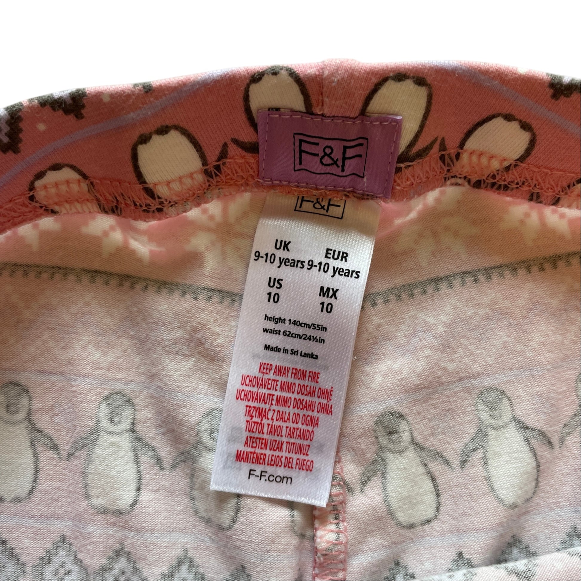 F&F 9-10 years pink festive penguin leggings cotton elastane