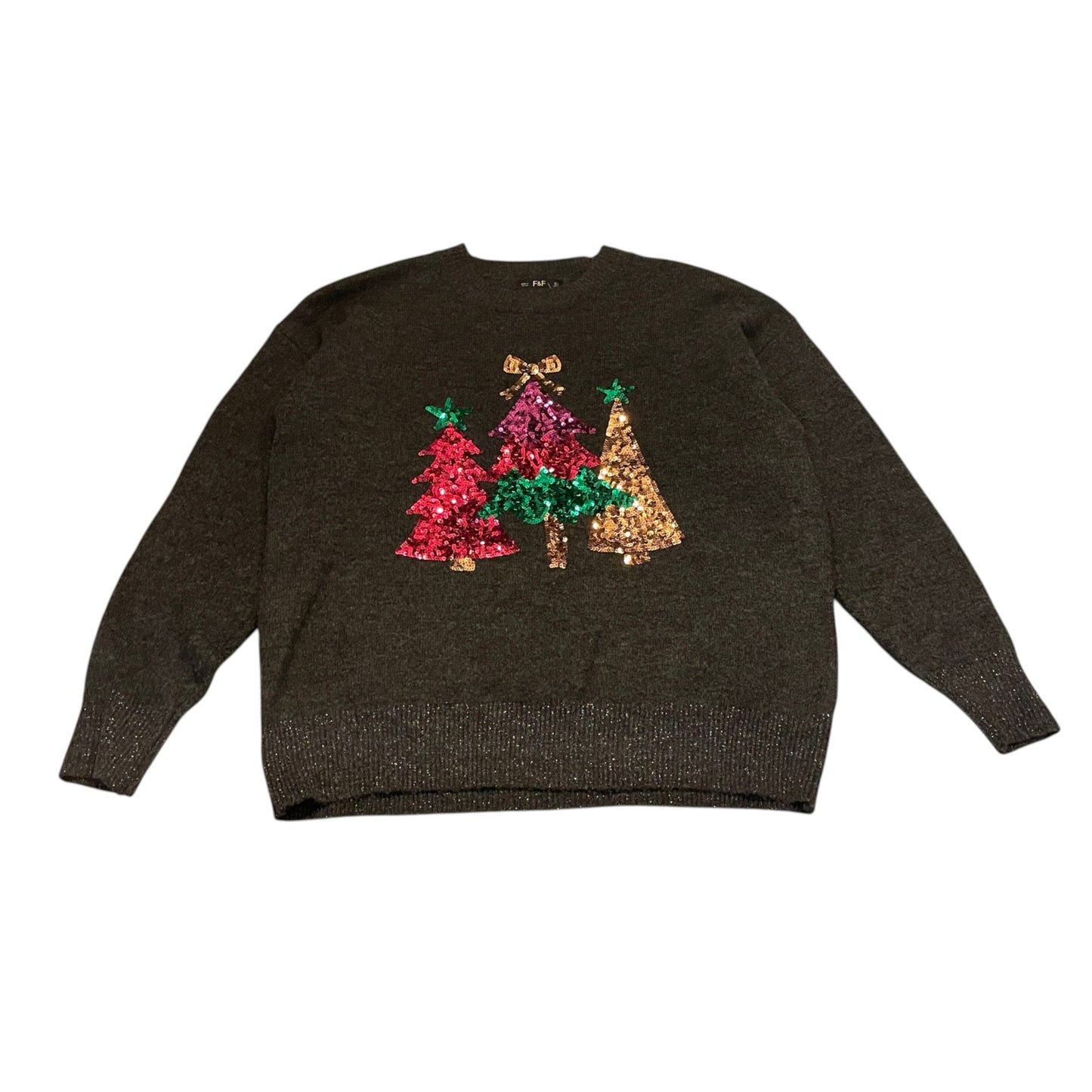 F&F L grey women's sequin Christmas jumper polyester mix