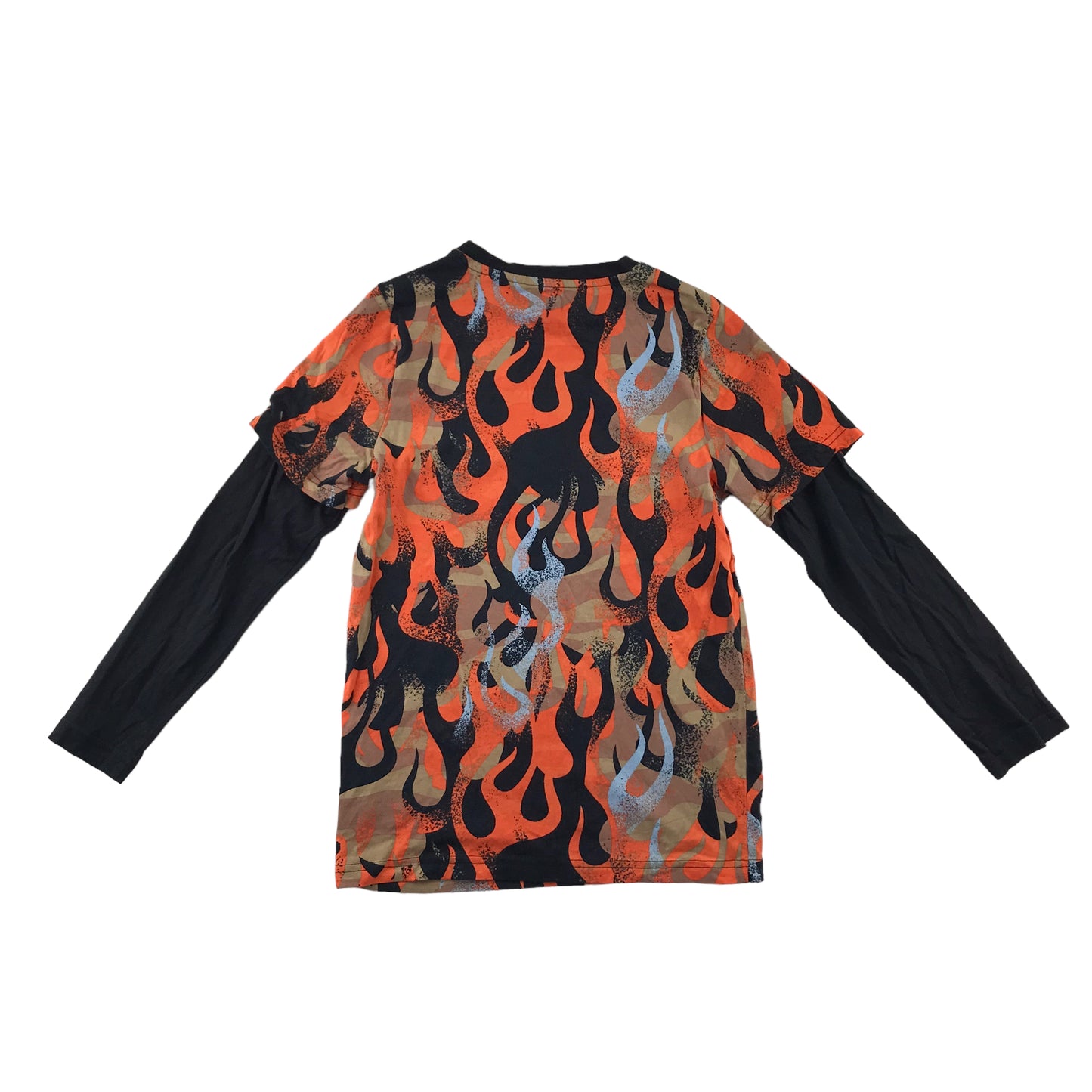 F&F t-shirt 9-10 years orange and black flame pattern long sleeve cotton