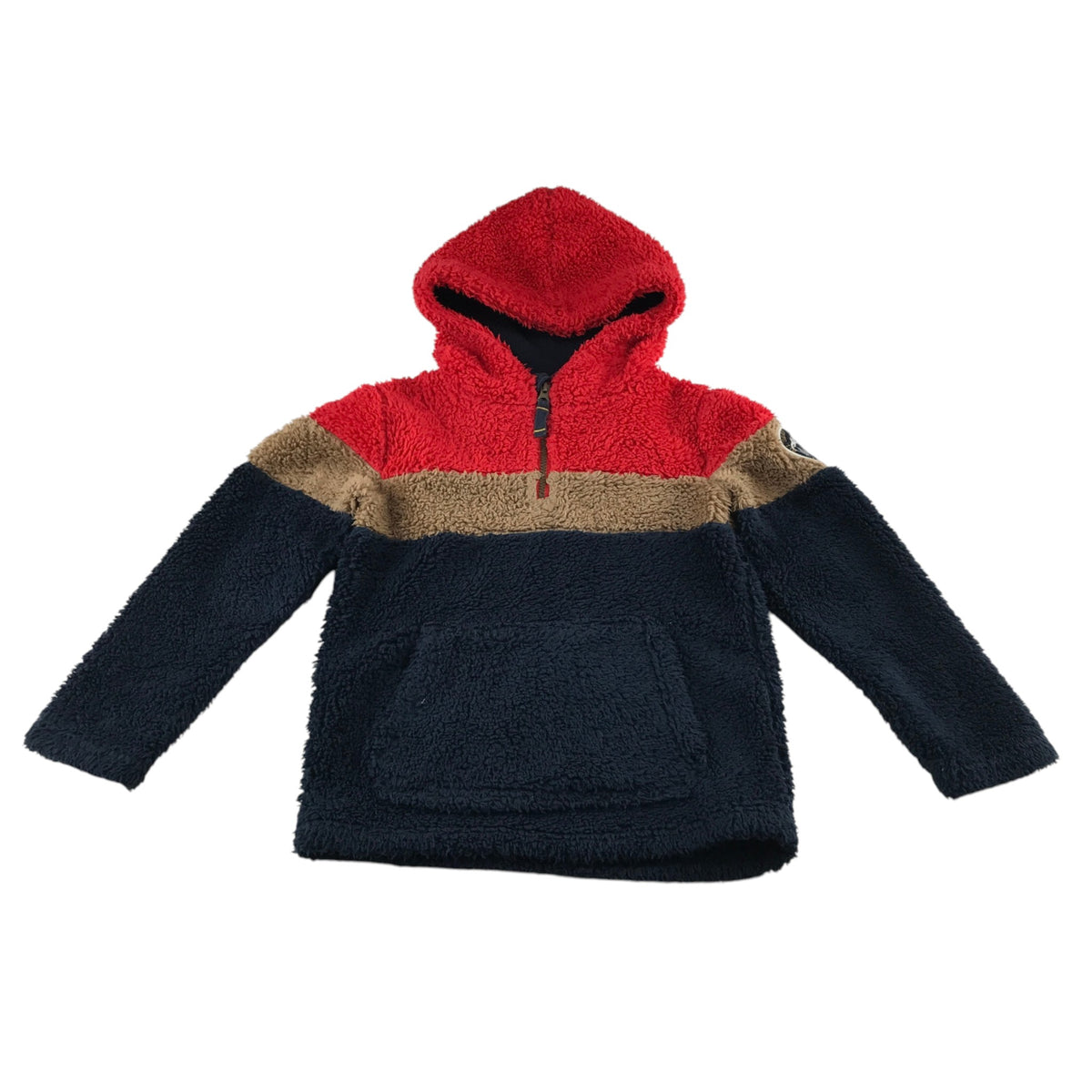 Fat Face 7-8 years red blue colour block fleece hoodie polyester