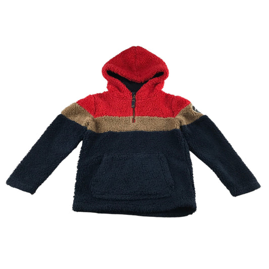 Fat Face 7-8 years red blue colour block fleece hoodie polyester