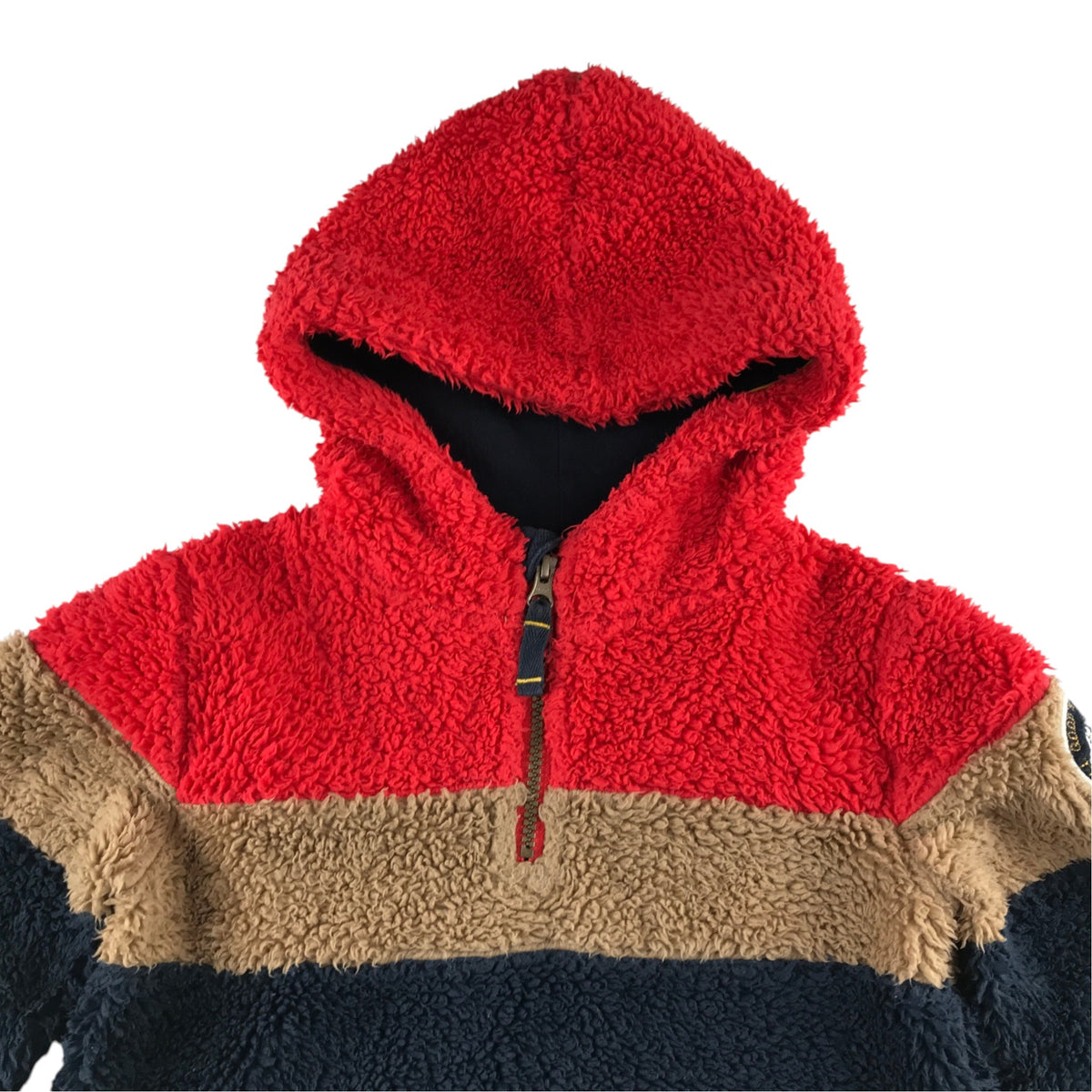 Fat Face 7-8 years red blue colour block fleece hoodie polyester