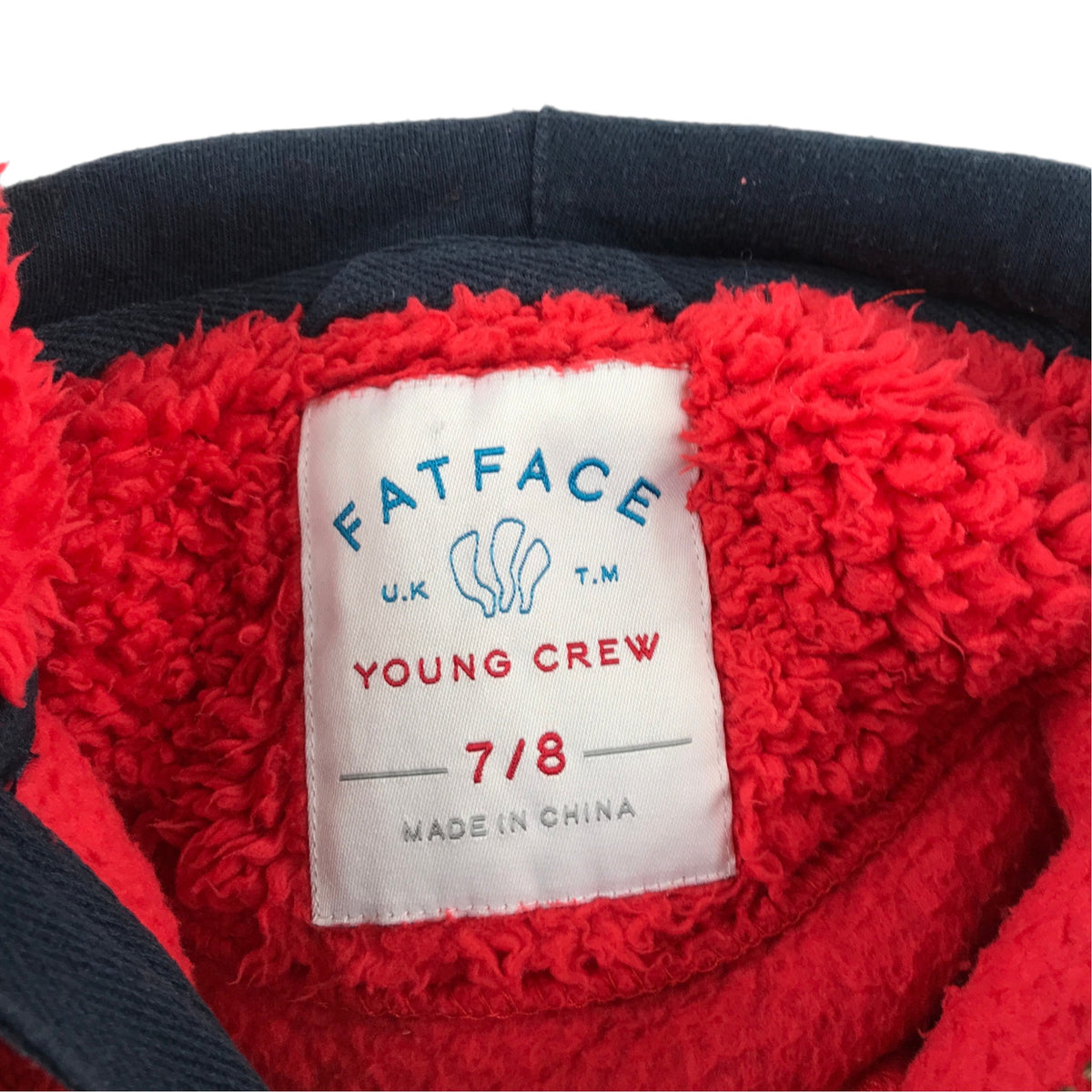 Fat Face 7-8 years red blue colour block fleece hoodie polyester