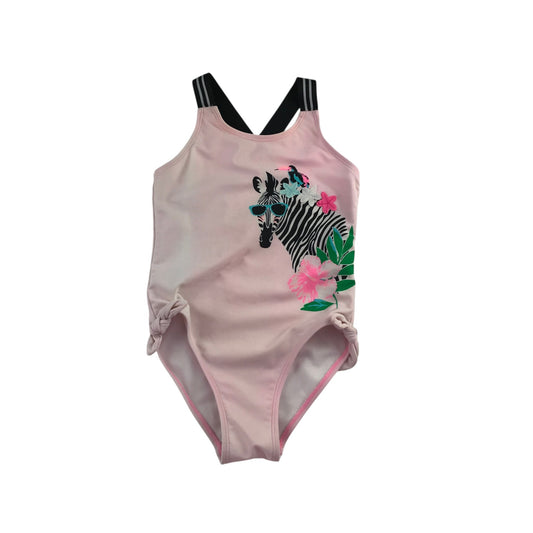 Flapdoodles 5-6 years light pink swim costume zebra nylon mix