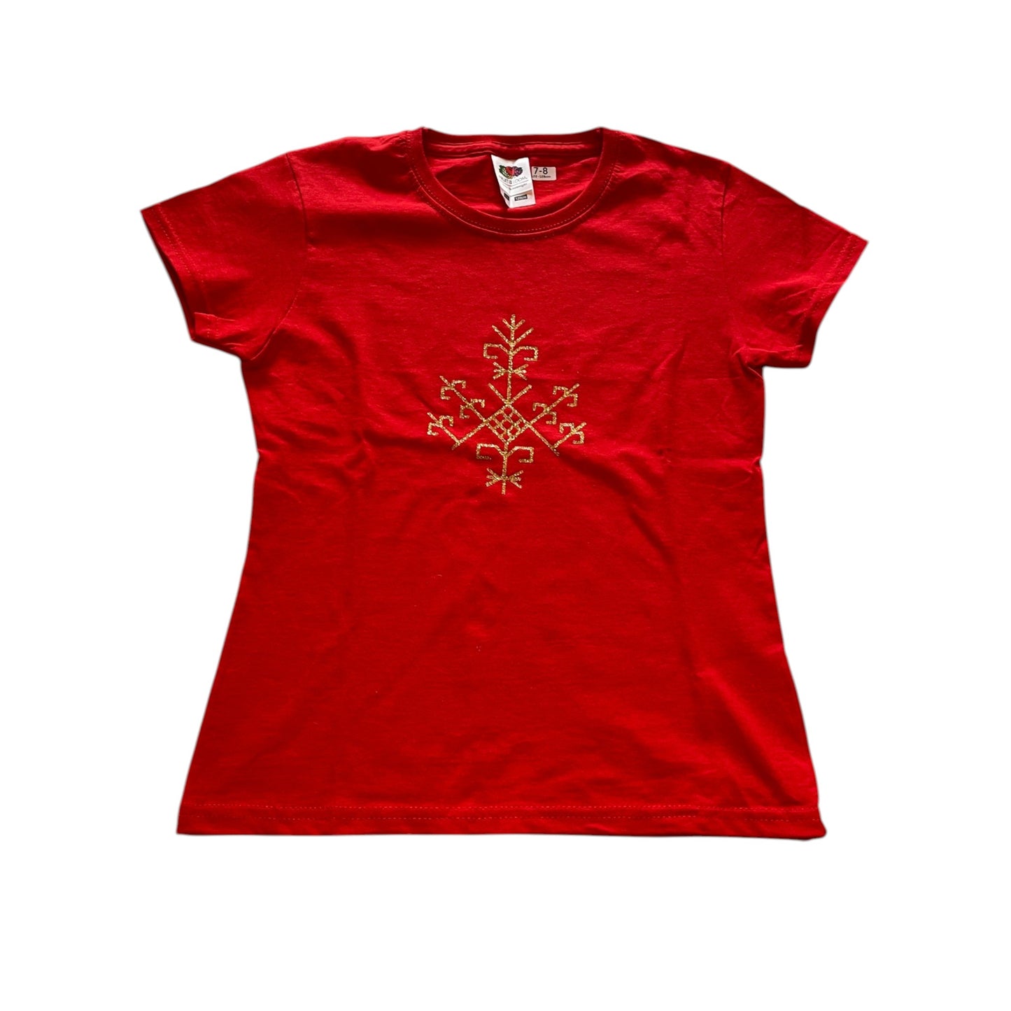 Fruit of the Loom 7-8 years red t-shirt festive snowflake cotton