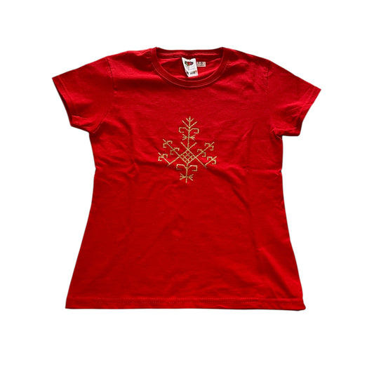 Fruit of the Loom 7-8 years red t-shirt festive snowflake cotton