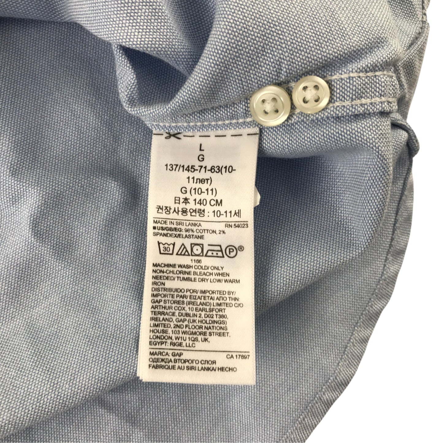 GAP 10-11 years pale blue shirt cotton elastane