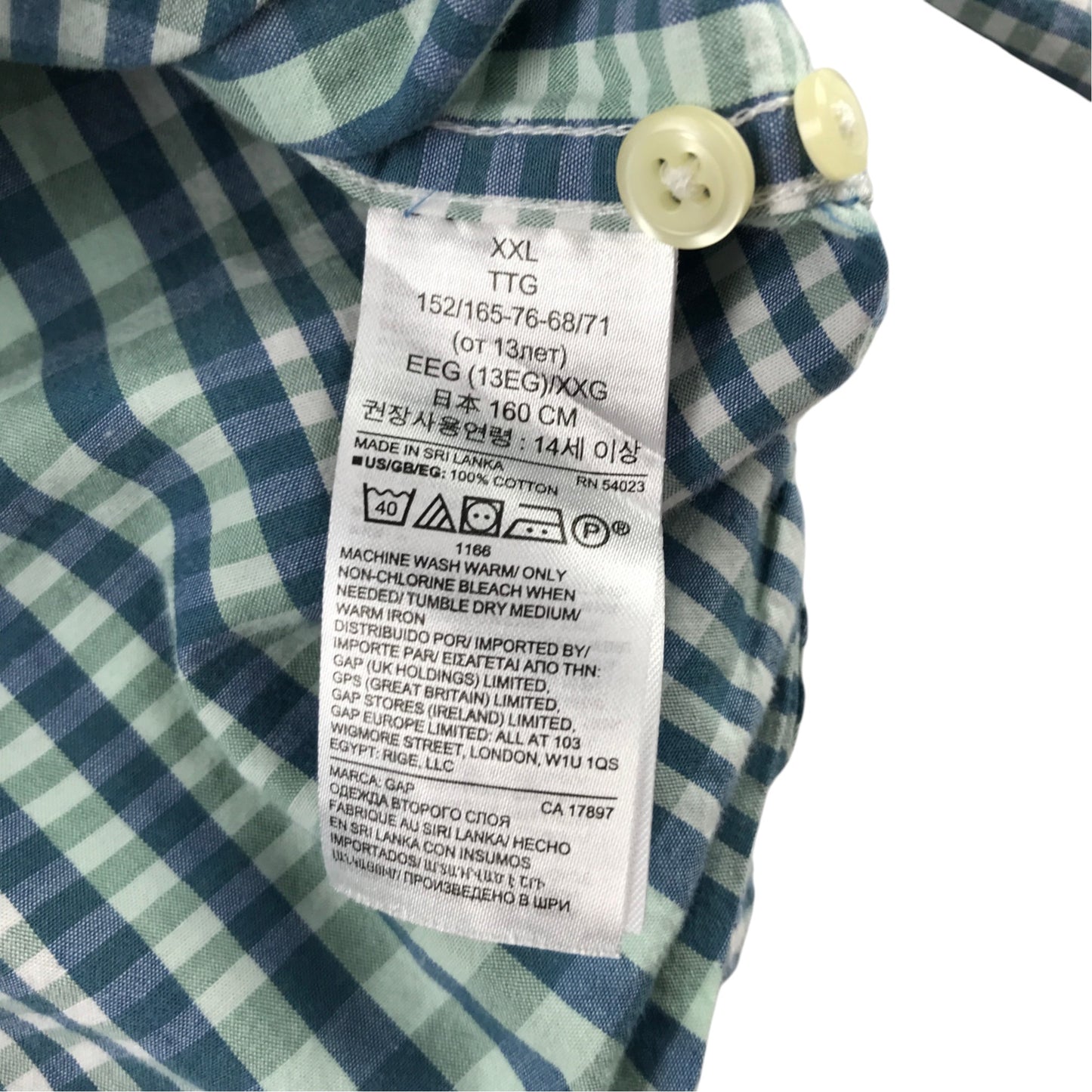 GAP 14-16 years turquoise check shirt cotton