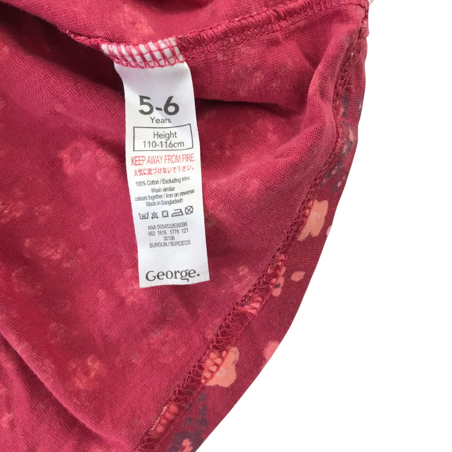 George 5-6 years burgundy dress floral long sleeve cotton