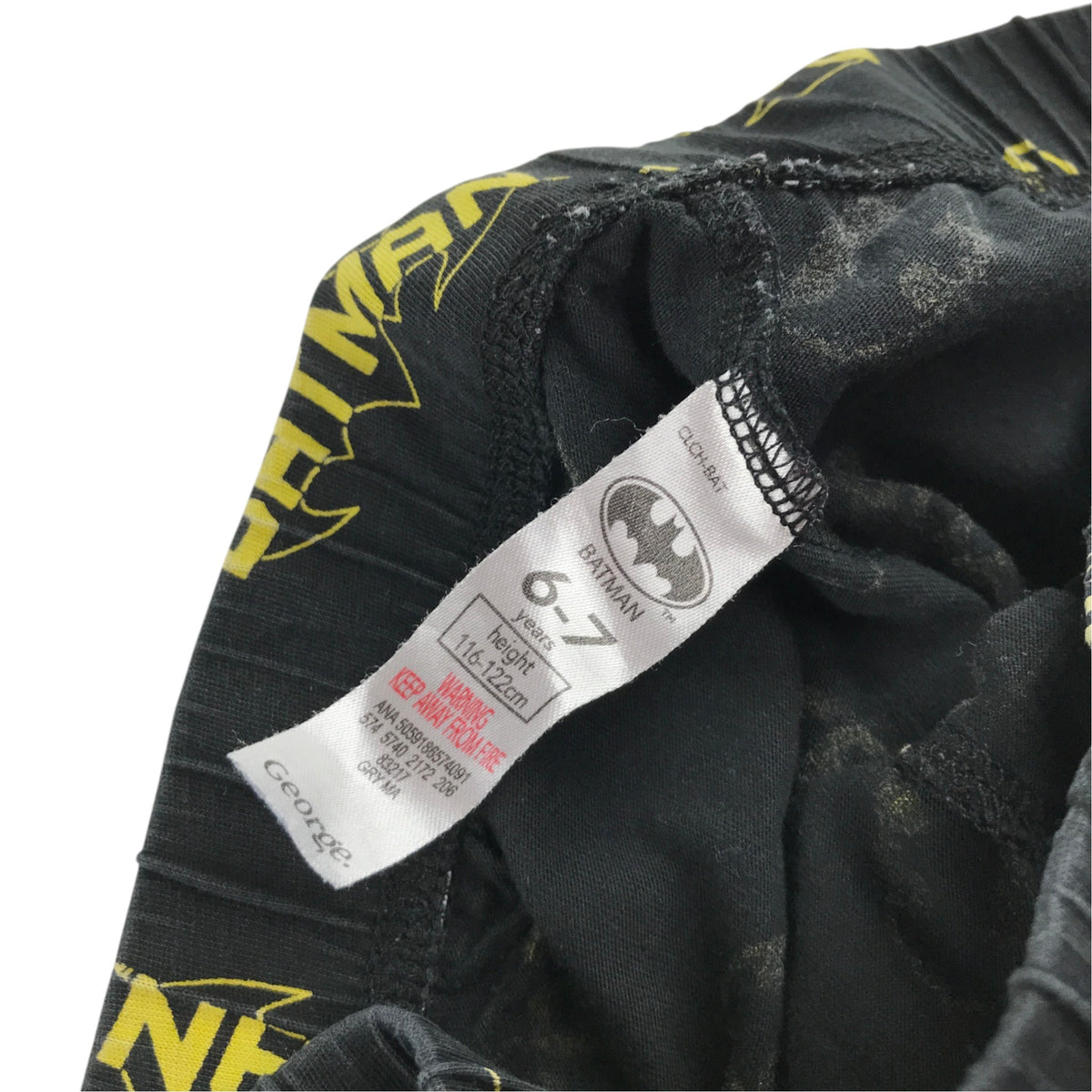 George 6-7 years black batman pyjama set cotton polyester