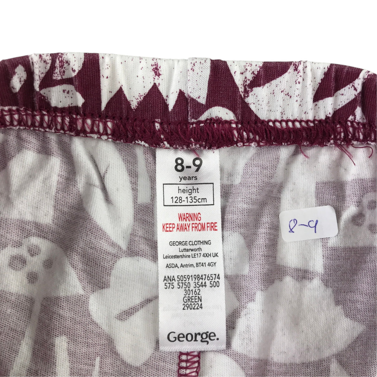 George 8-9 years purple pyjama set cotton