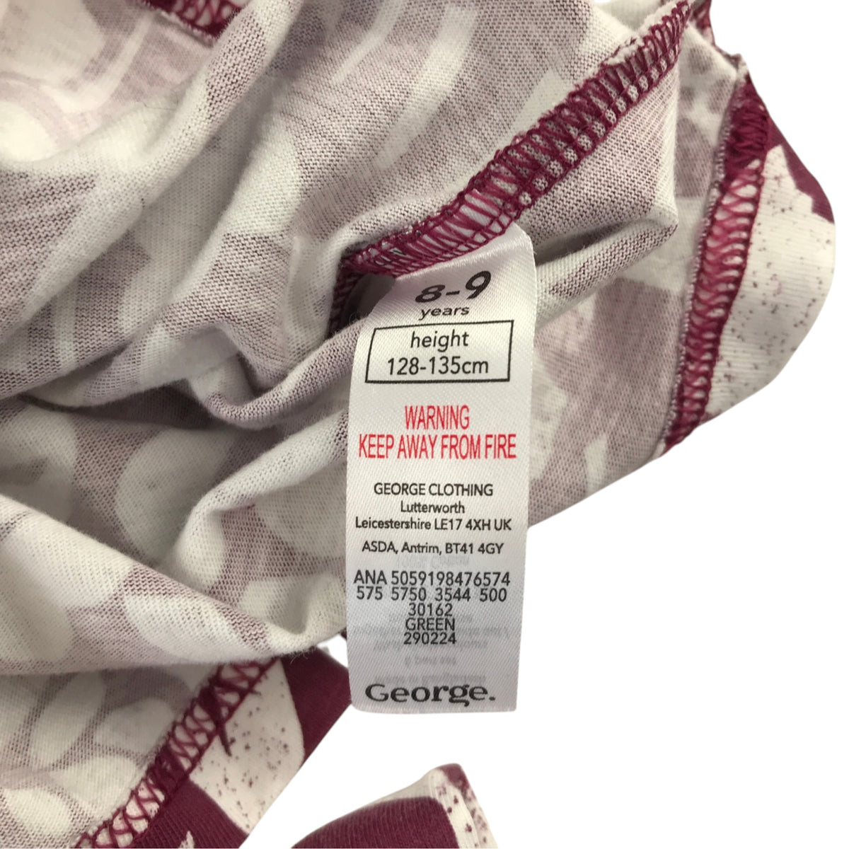 George 8-9 years purple pyjama set cotton