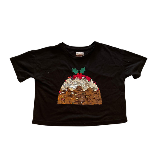 George 5-6 years black cropped sequin Christmas pudding t-shirt polyester viscose