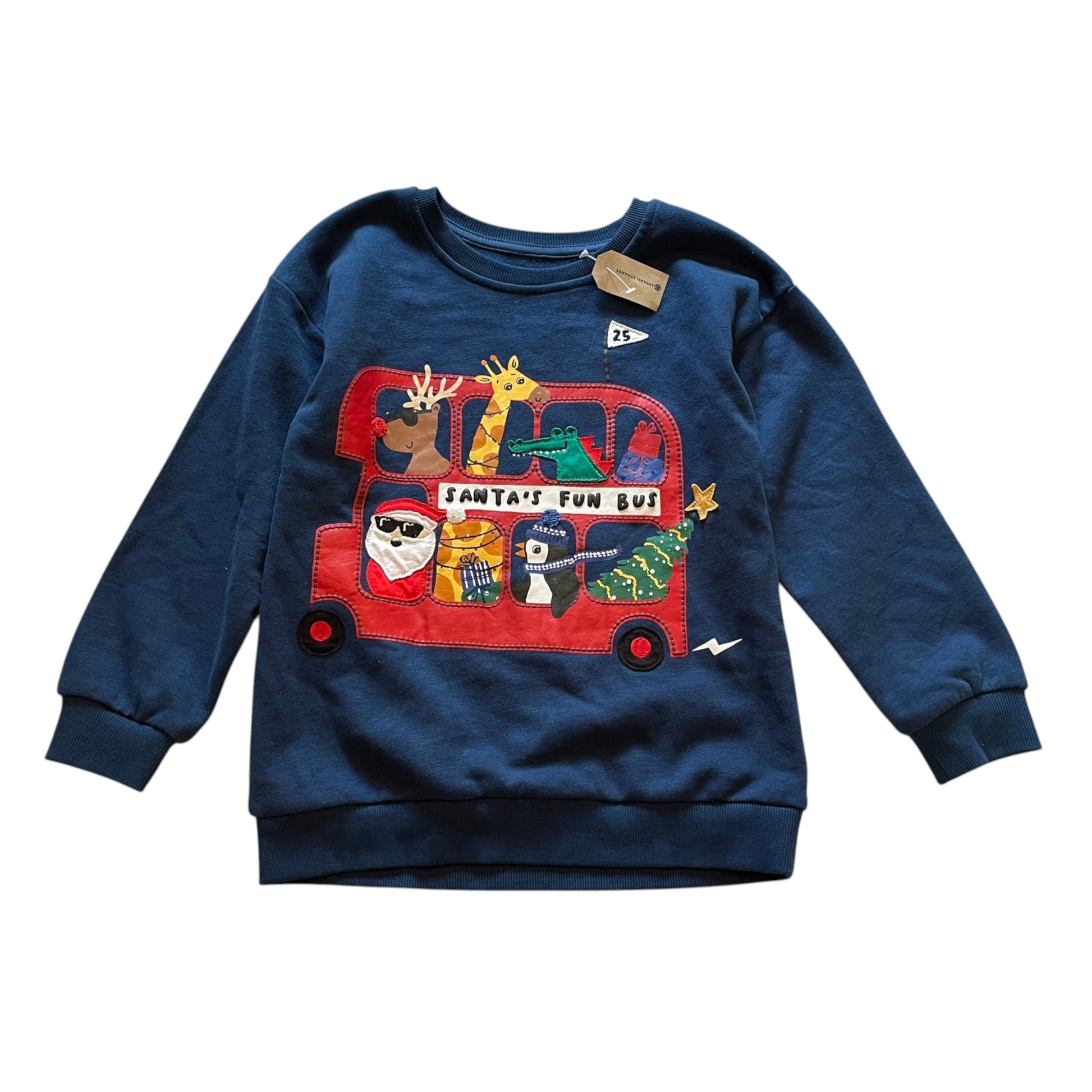 George 5-6 years blue Santa's fun bus Christmas sweater cotton polyester