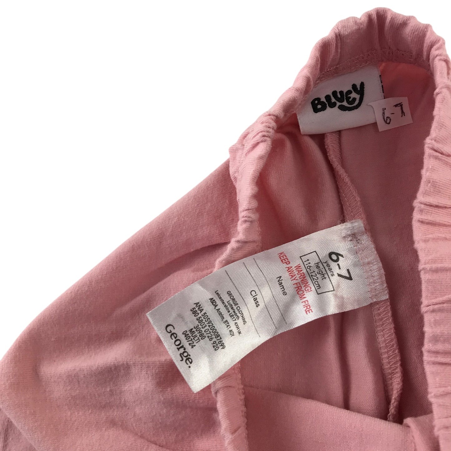 George 6-7 years pink Bluey leggings cotton elastane
