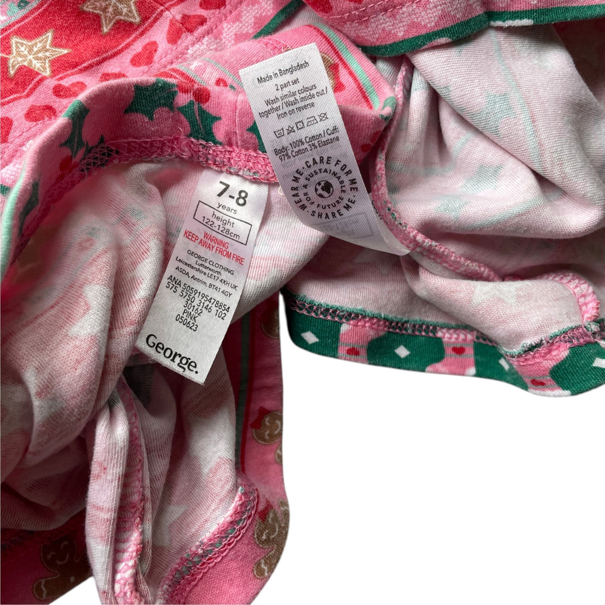 George 7-8 years pink Christmas pyjama set cotton