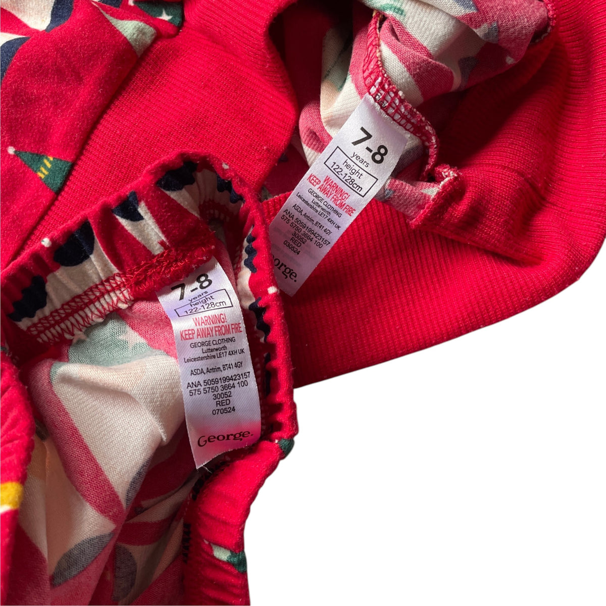 George 7-8 years red Christmas pyjama set polyester