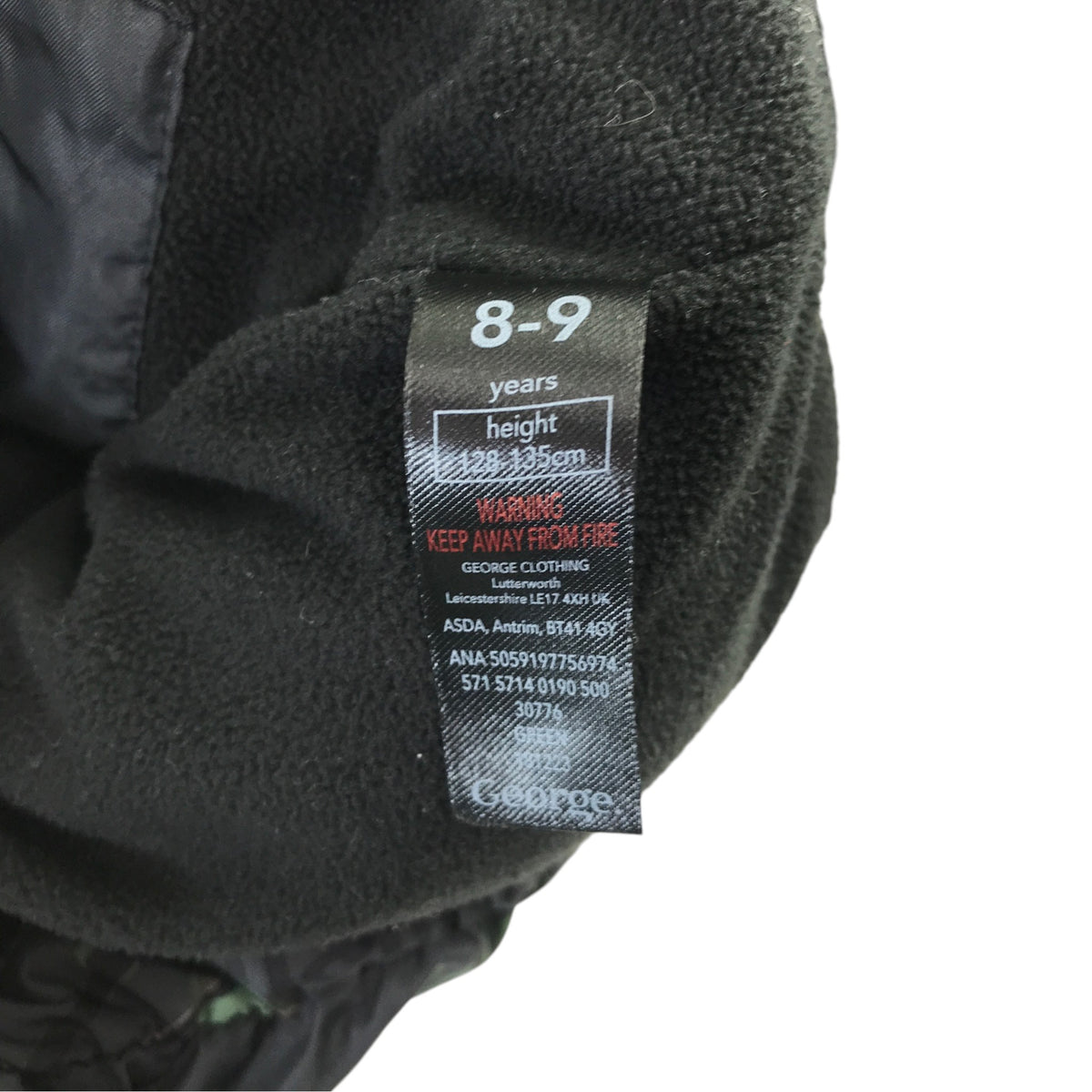 George 8-9 years dark green jacket Minecraft puffer