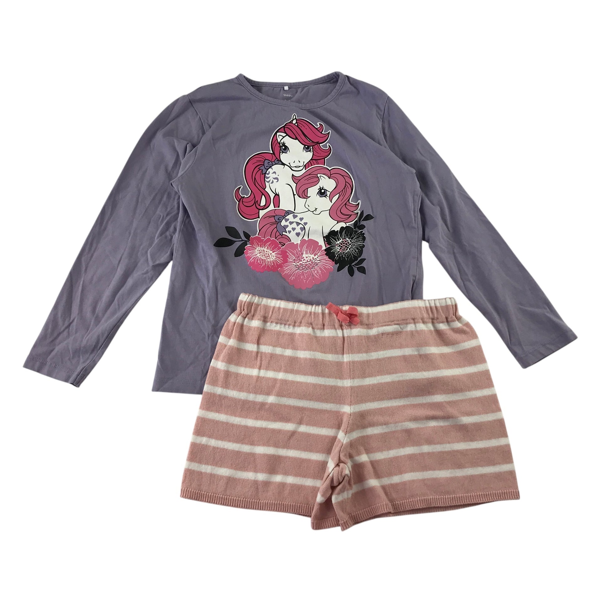 Guppy and H&M summer bundle 7-8 years lilac t-shirt and stripy terry cloth shorts cotton