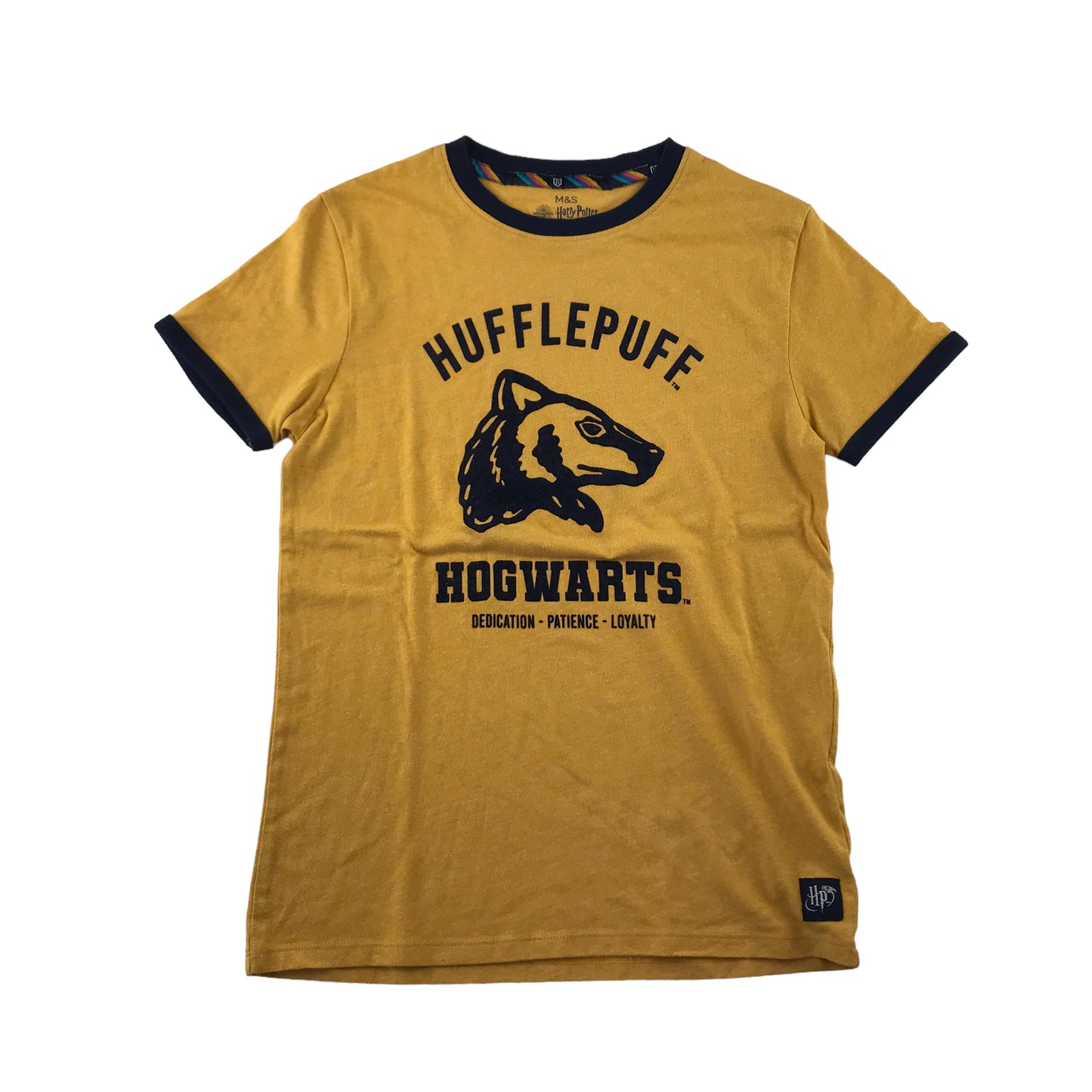 M&S T-Shirt 11-12 Years Yellow Hufflepuff Hogwarts Wizarding World Tee