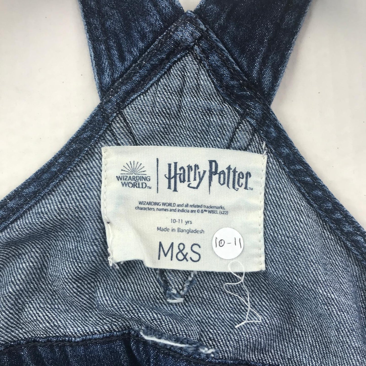 M&S dungaree 10-11 years blue denim with embroidered Harry Potter patches long leg