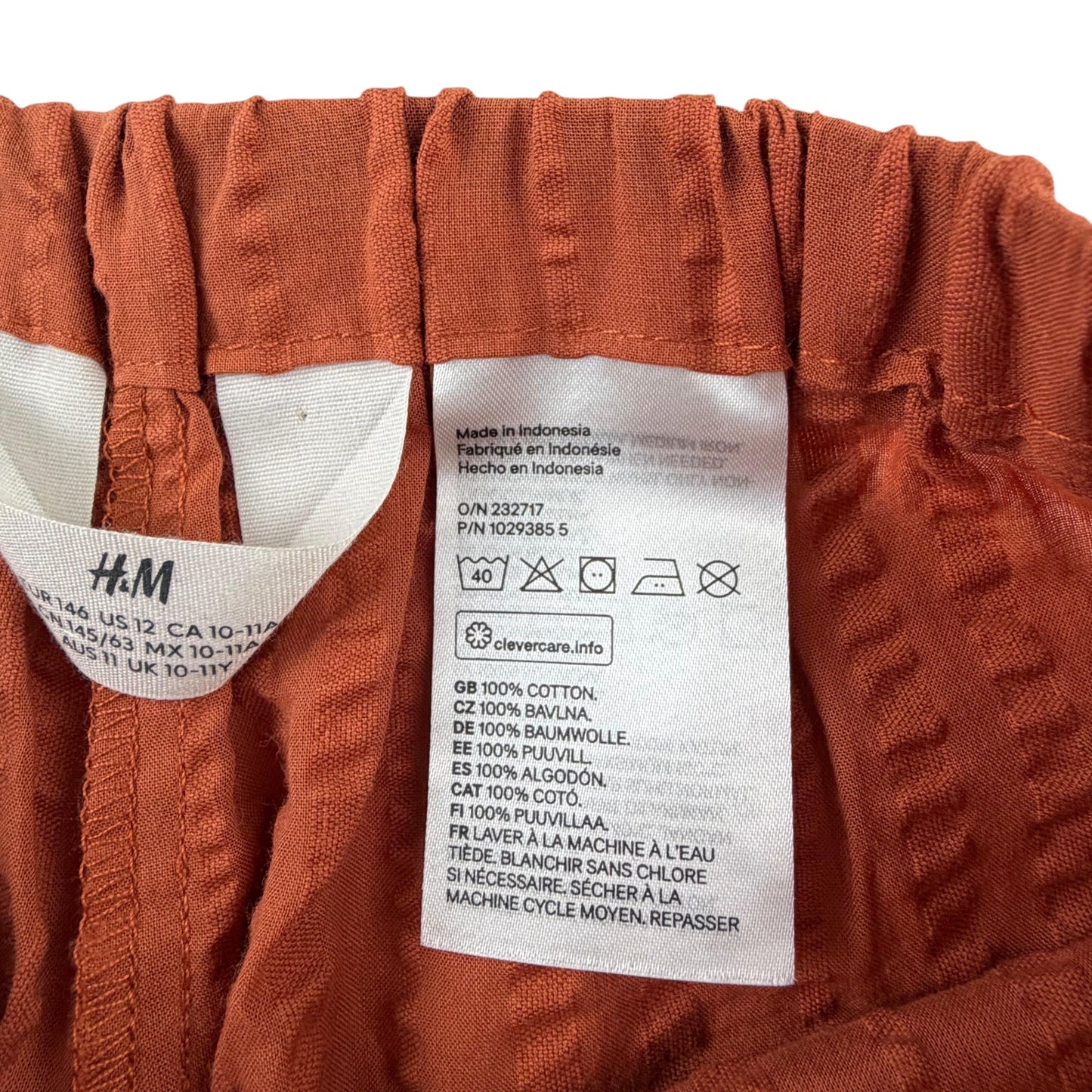 H&M 10-11 years orange blouse shorts 2 piece set cotton