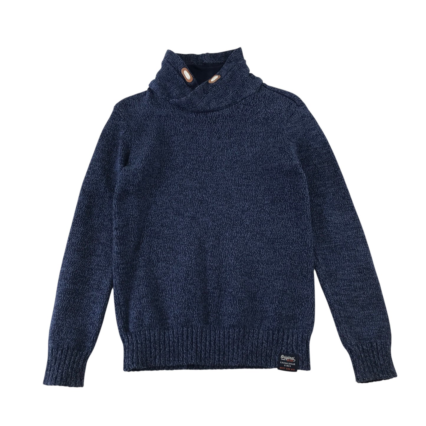 H&M 11-12 years navy blue jumper shawl collar cotton