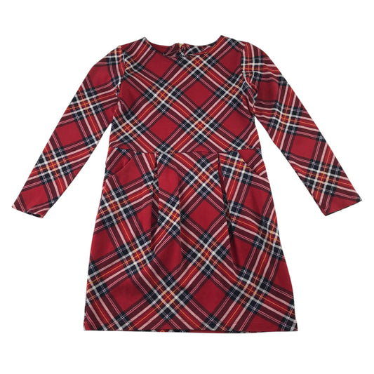 H&M 7-8 years red tartan check dress cotton polyester elastane