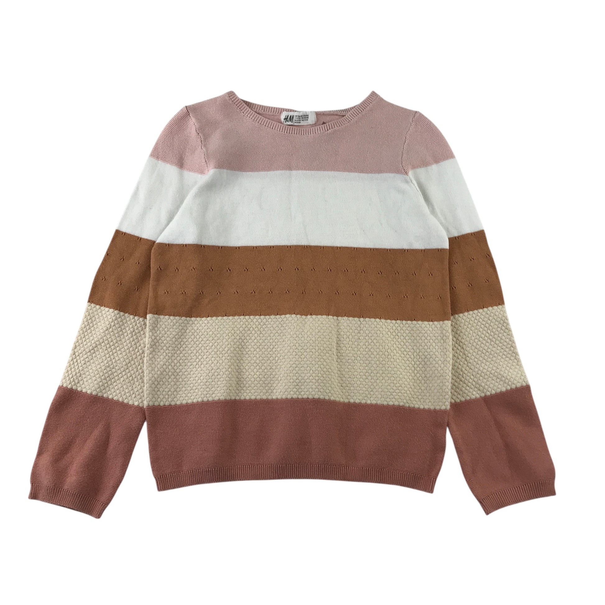 H&M 9-10 years jumper light pink brown stripy cotton