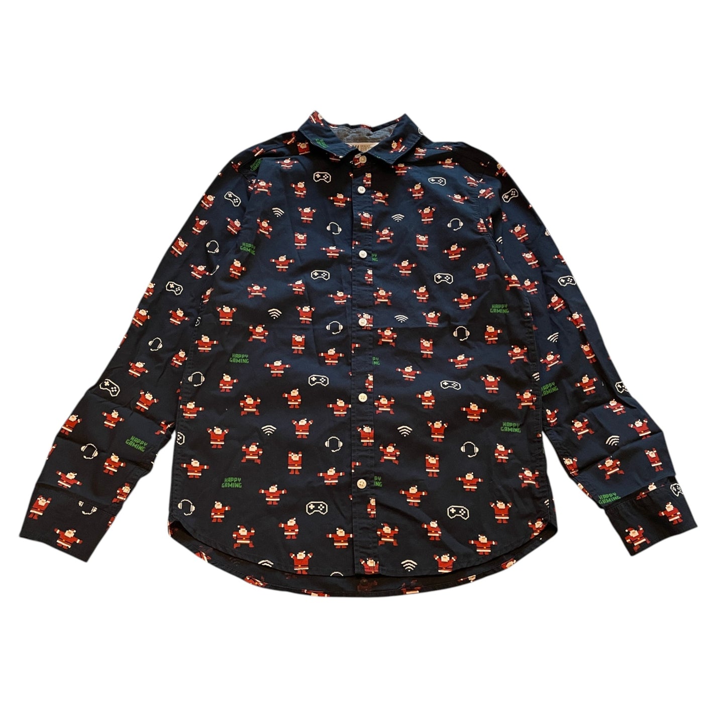 H&M 11-12 years navy blue cotton Christmas shirt
