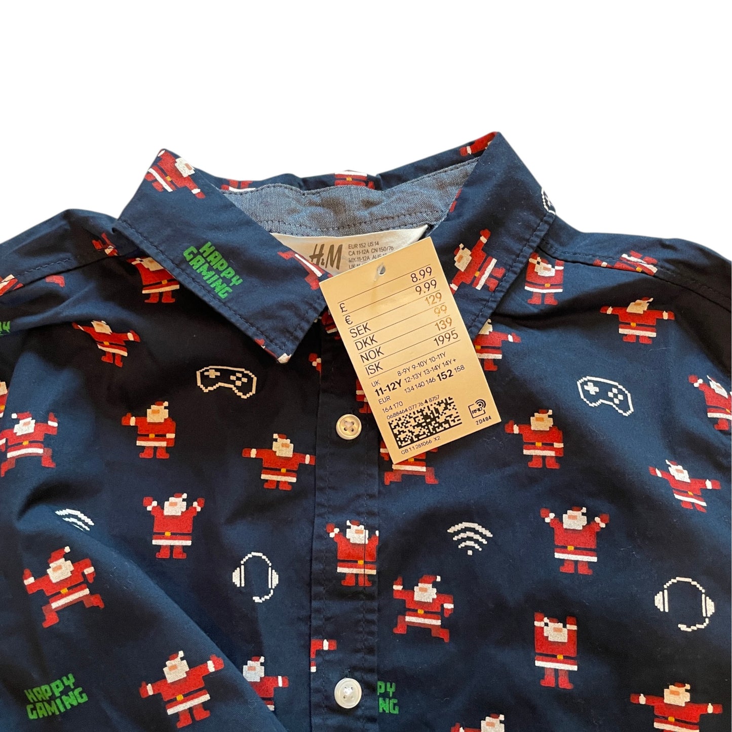 H&M 11-12 years navy blue cotton Christmas shirt
