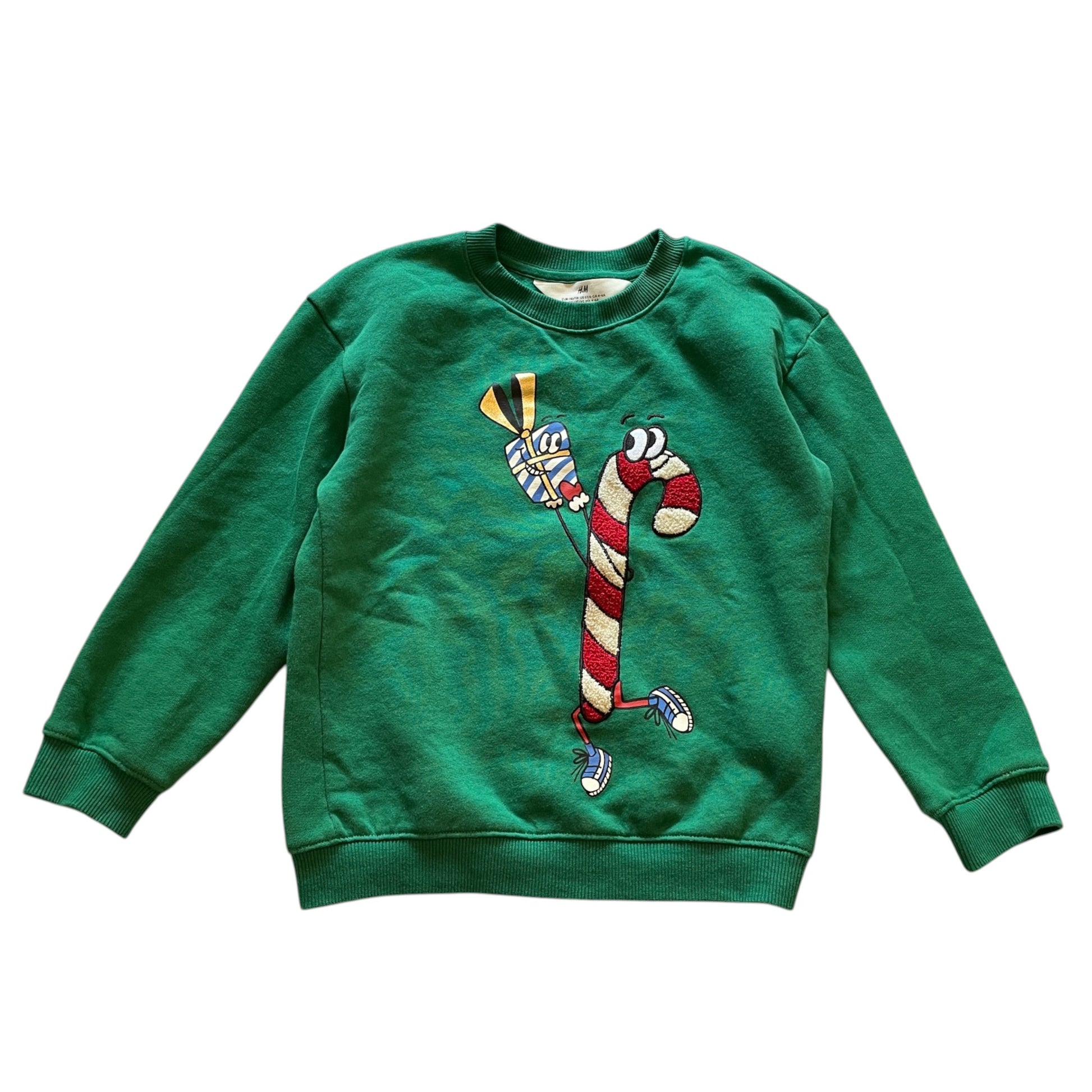 H&M 5-6 years green candy cane Christmas sweater cotton polyester