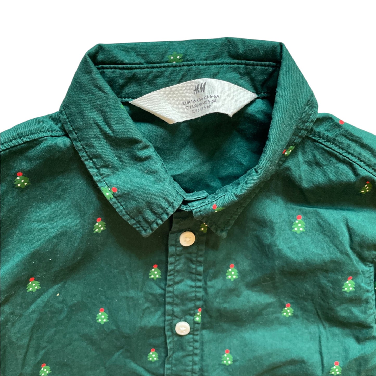 H&M 5-6 years green cotton Christmas shirt