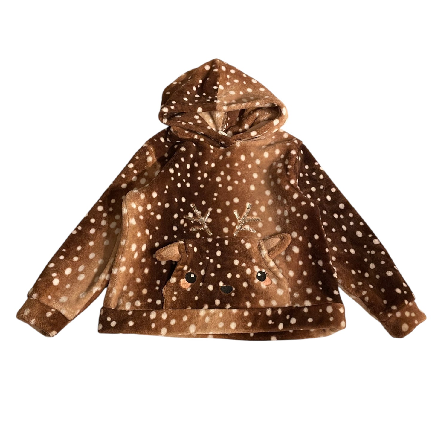 H&M 7-8 years brown festive deer hoodie polyester