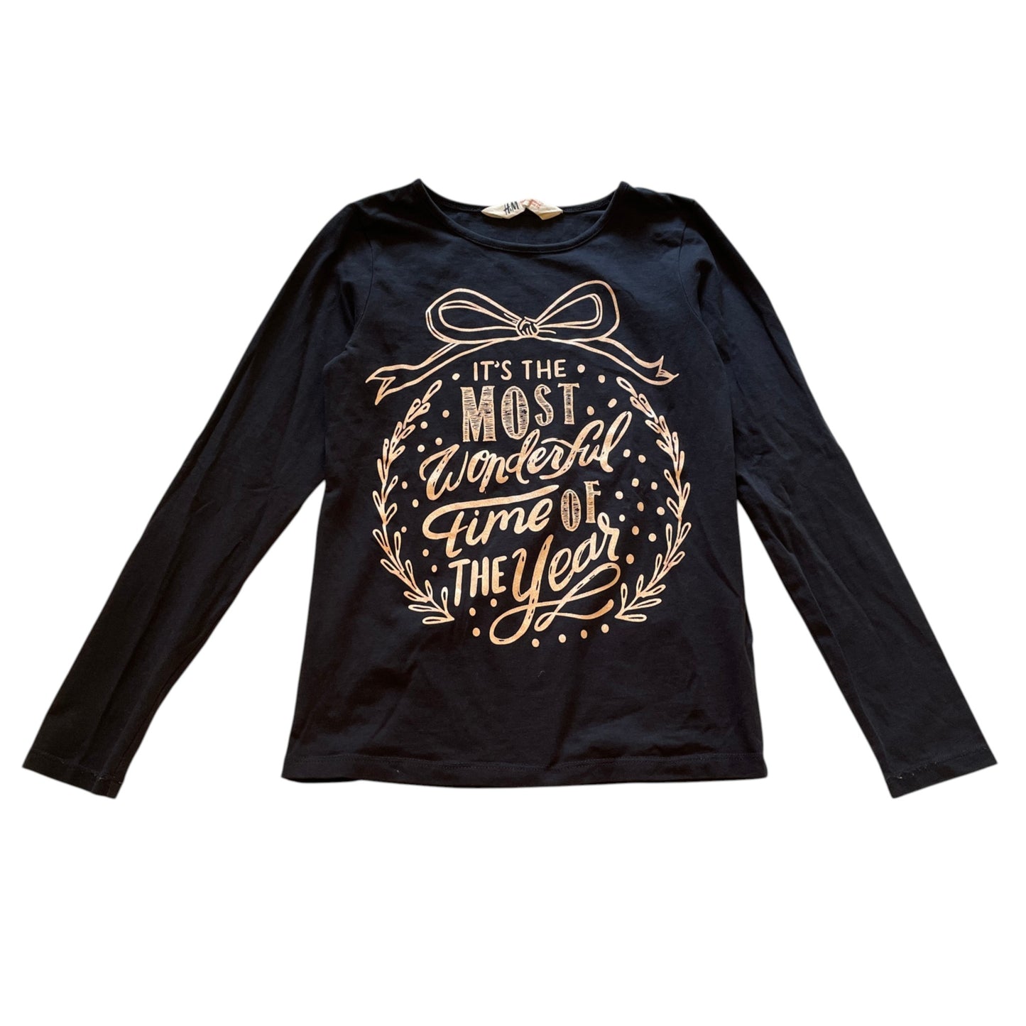 H&M 7-8 years navy blue Christmas print t-shirt cotton elastane