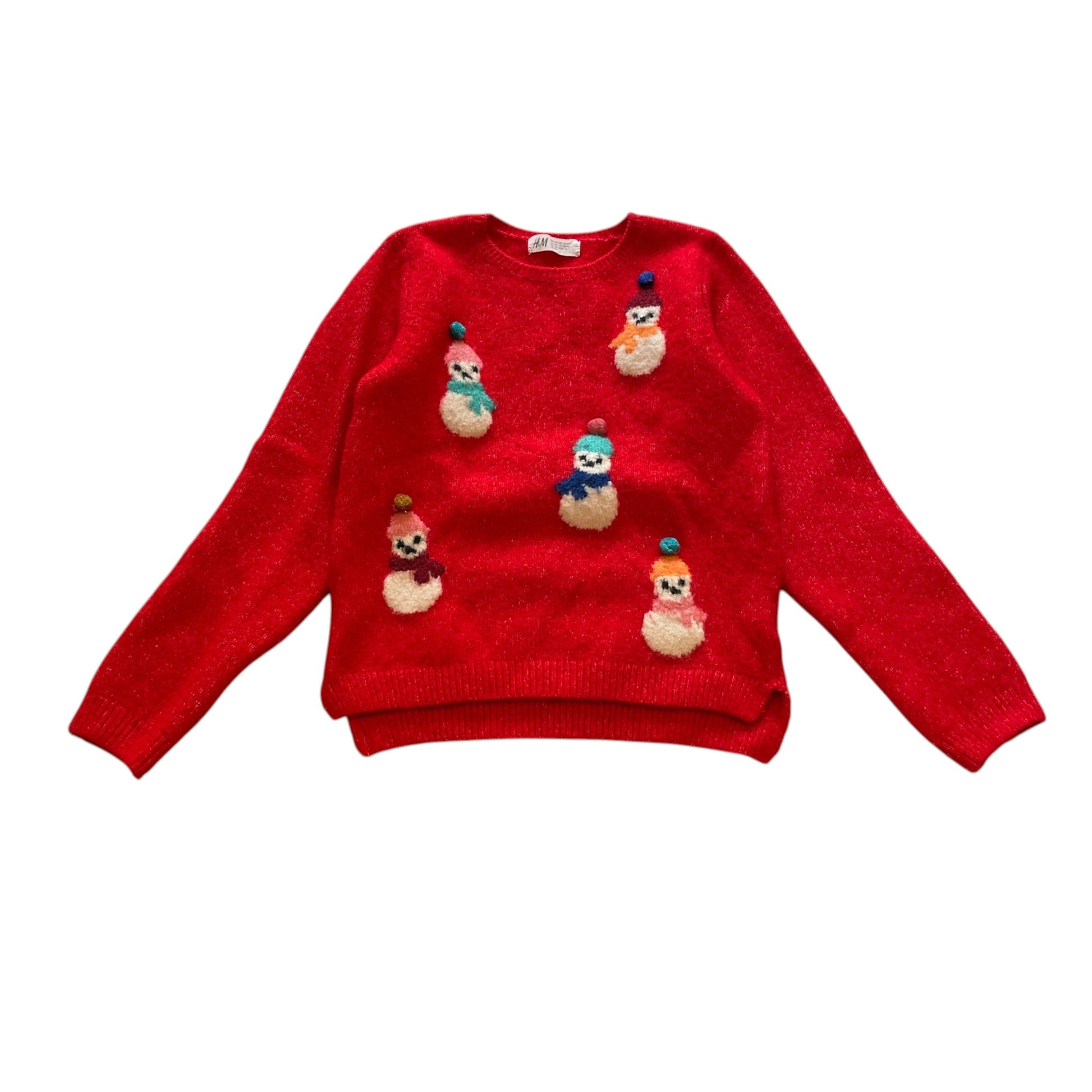 H&M 7-8 years red snowmen Christmas jumper polyester acrylic wool elastane