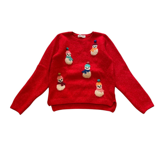 H&M 7-8 years red snowmen Christmas jumper polyester acrylic wool elastane