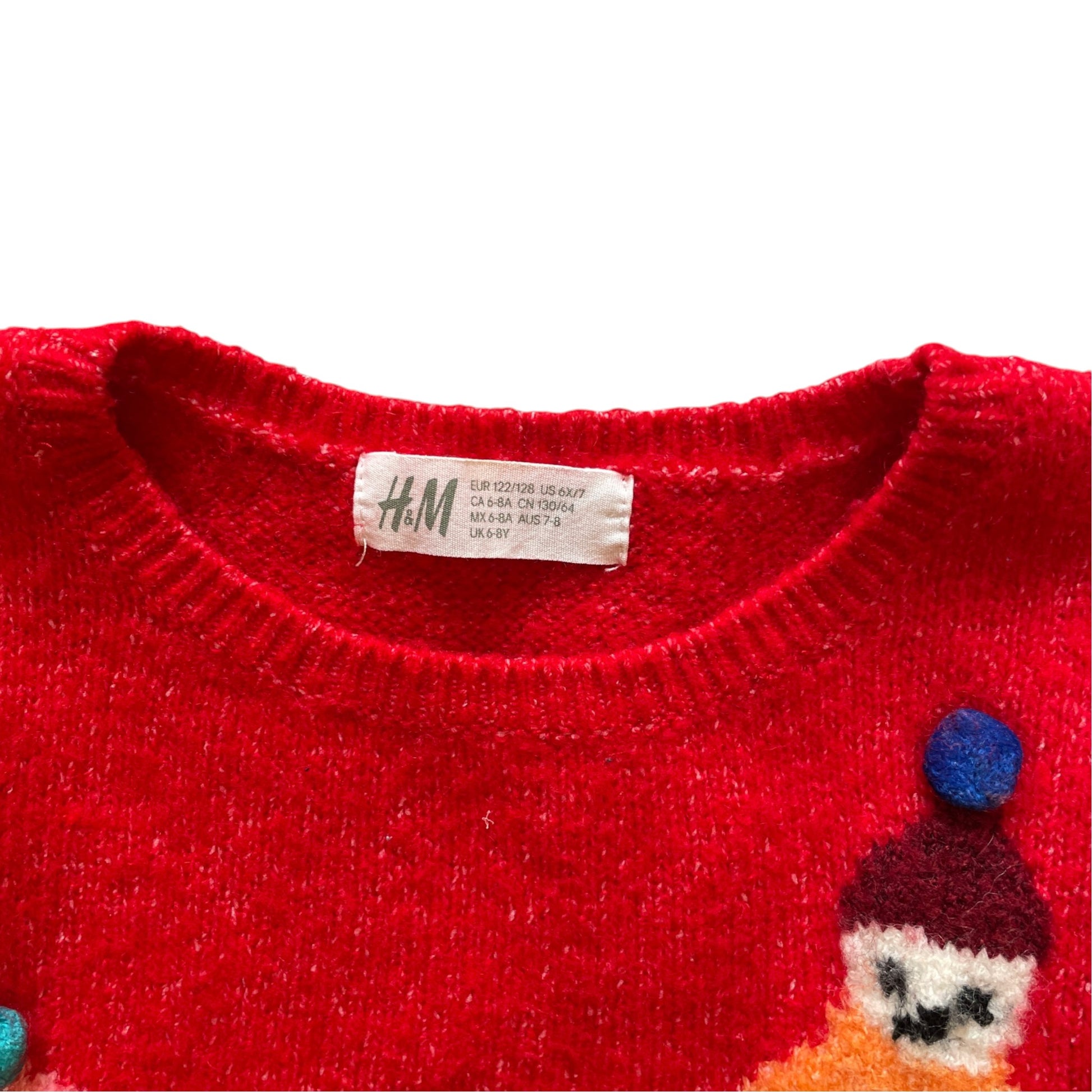 H&M 7-8 years red snowmen Christmas jumper polyester acrylic wool elastane