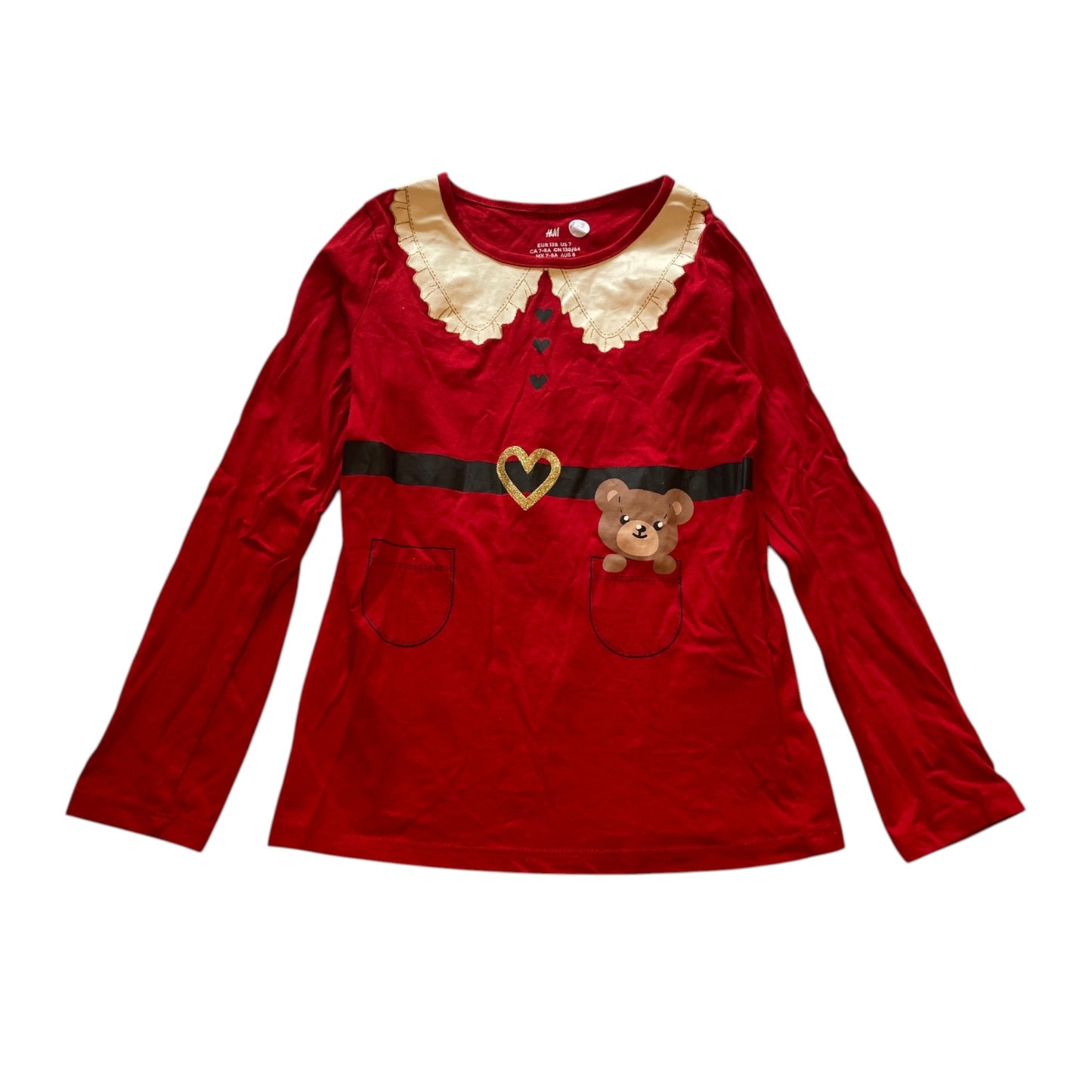 H&M 7-8 years red t-shirt Christmas outfit print cotton