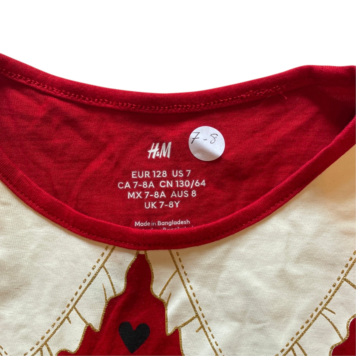 H&M 7-8 years red t-shirt Christmas outfit print cotton