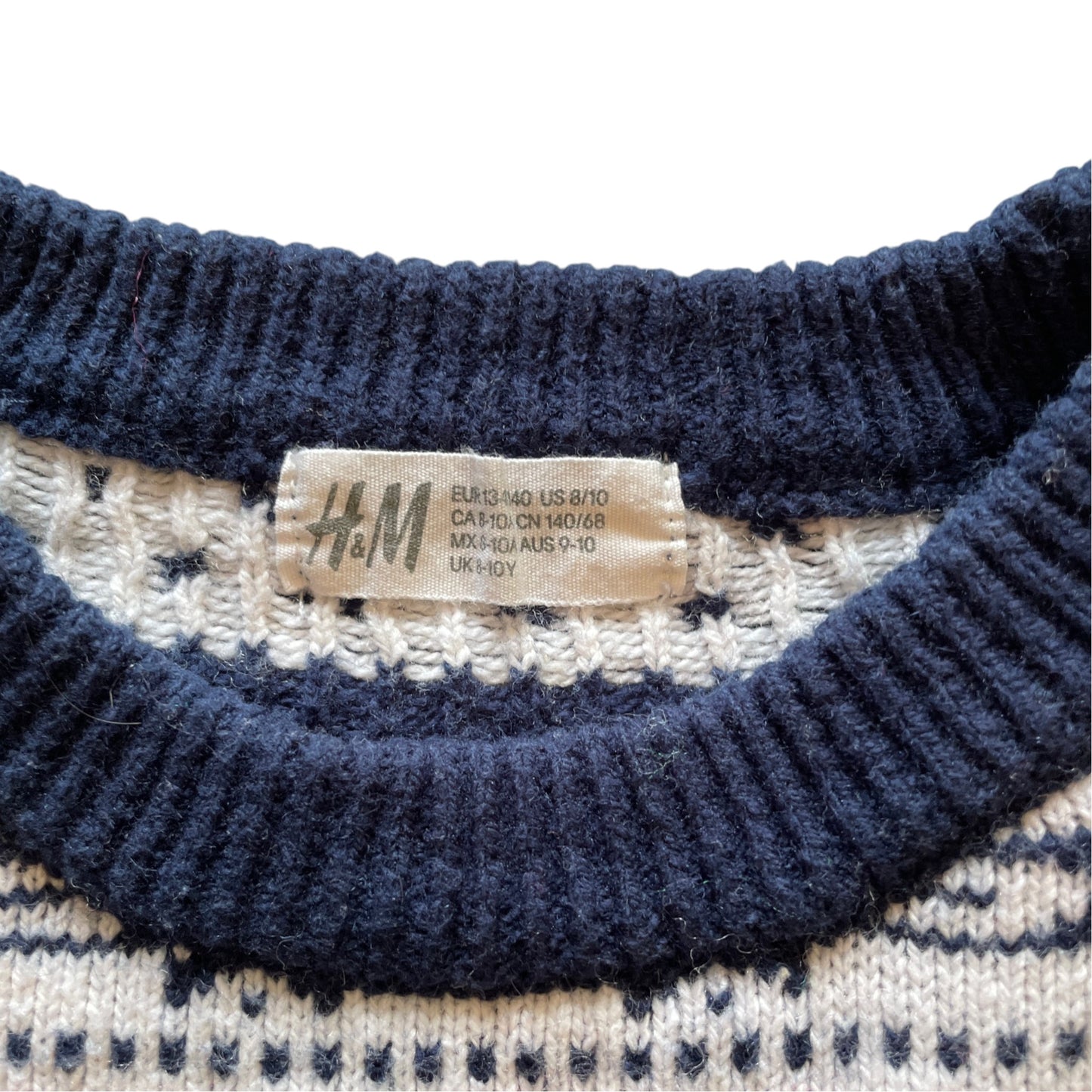 H&M 8-10 years navy blue reindeer Christmas jumper cotton polyamide wool