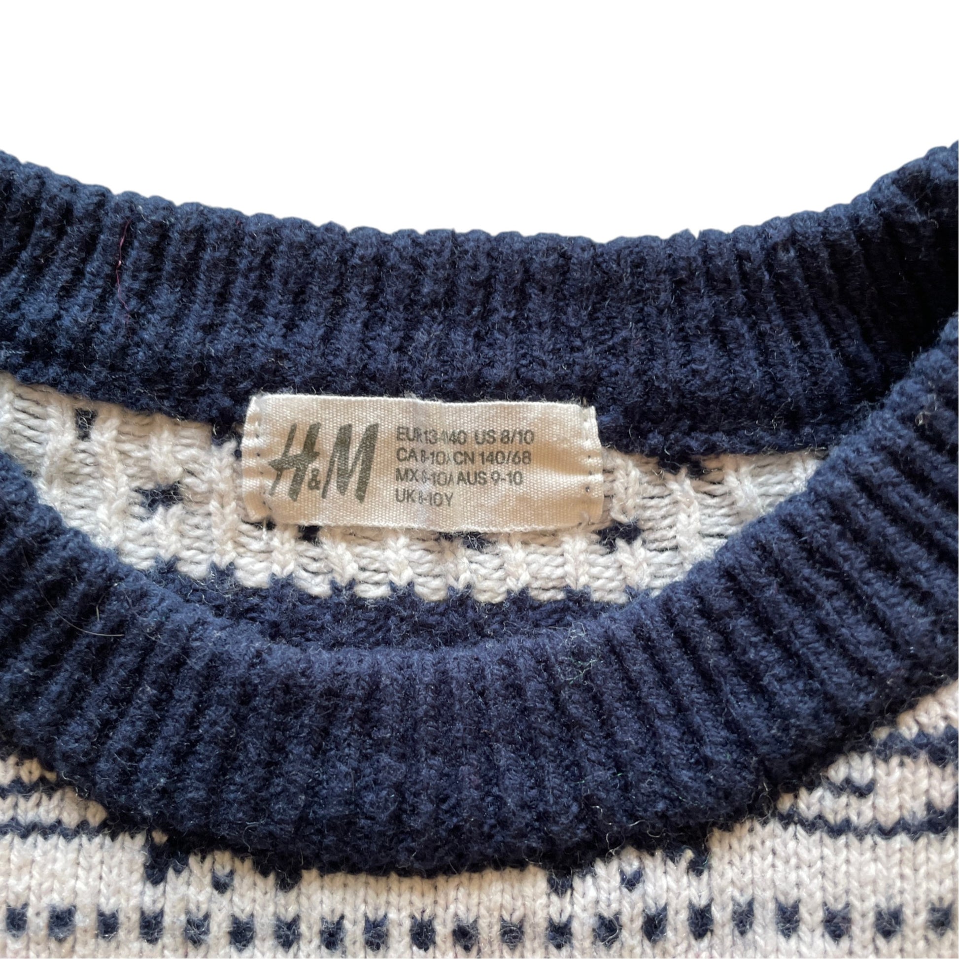 H&M 8-10 years navy blue reindeer Christmas jumper cotton polyamide wool