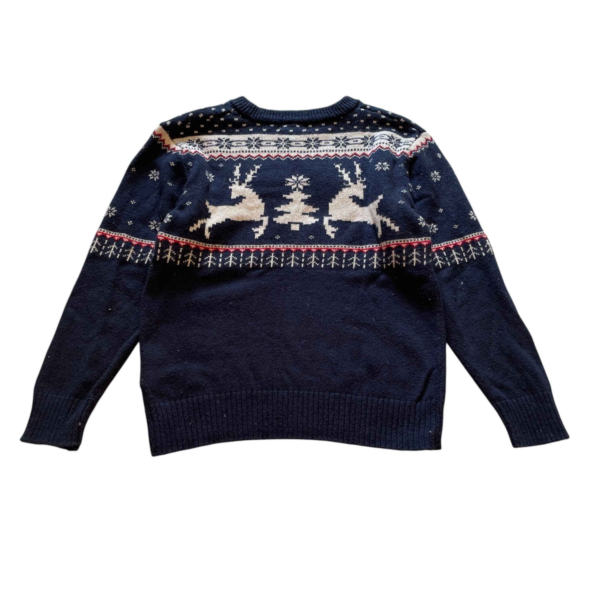 H&M 8-10 years navy blue reindeer Christmas jumper cotton polyamide wool