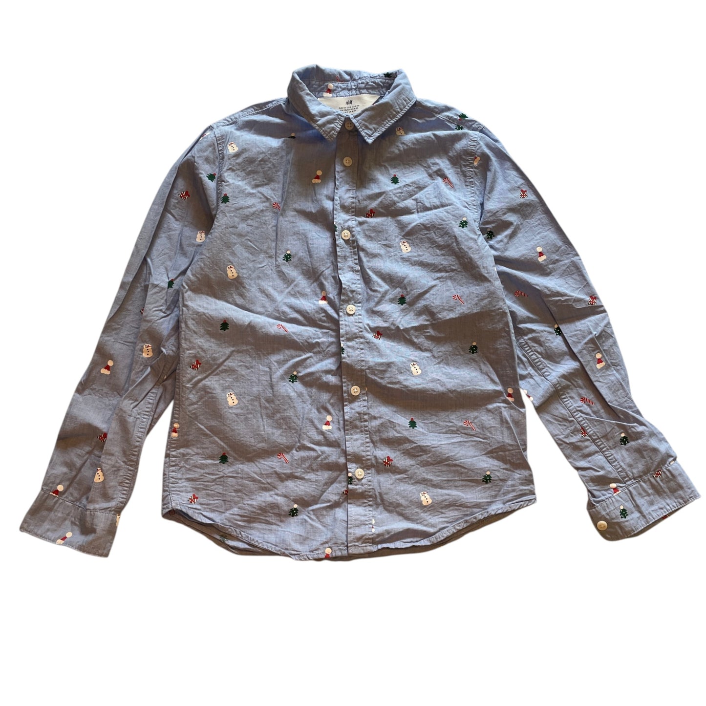 H&M 8-9 years light blue cotton Christmas shirt